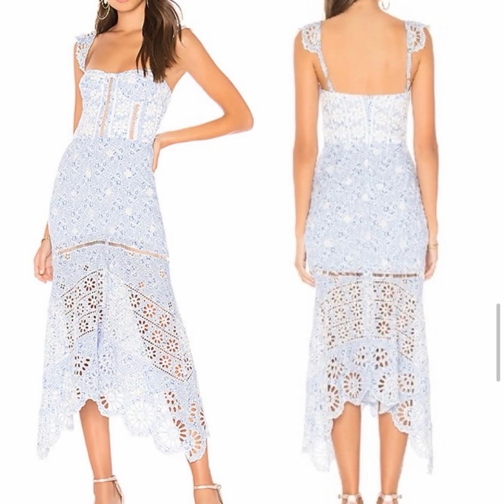 Karina Grimaldi Lace Midi Dress in Soft Blue
